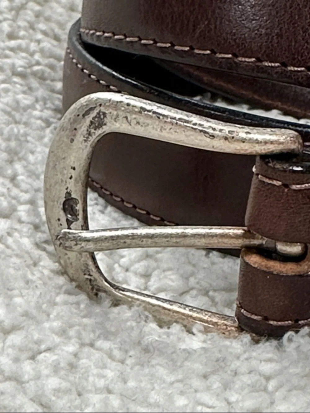 Dockers Mens Brown Full Grain  Leather Belt Top Stitched Silver Tone‎ Buckle 48